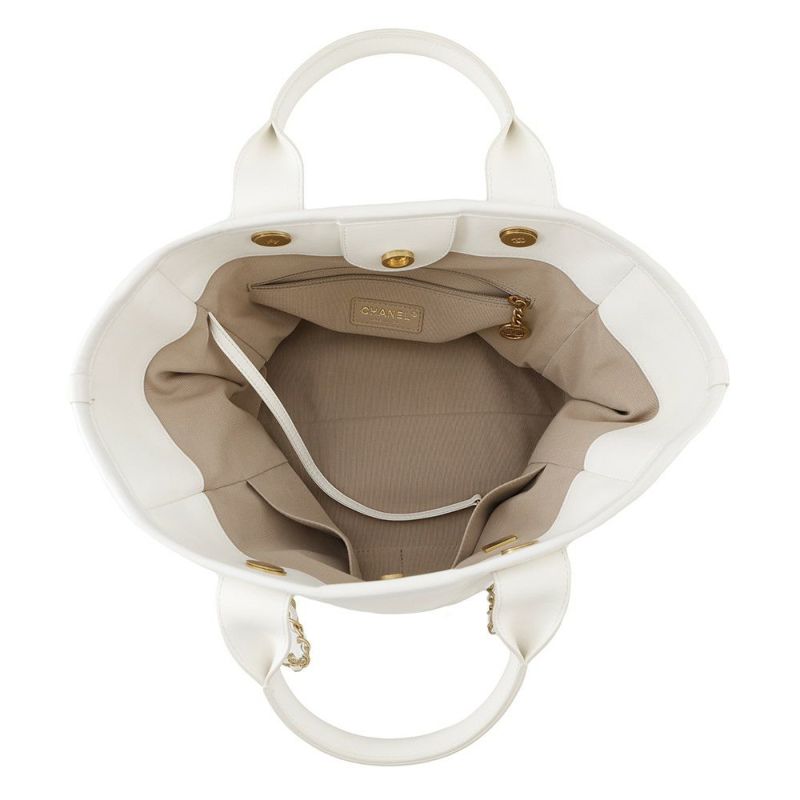 シャネル チェーントートバッグ ドーヴィル ショッピングバッグ レザー AS3351 CHANEL 白 2way