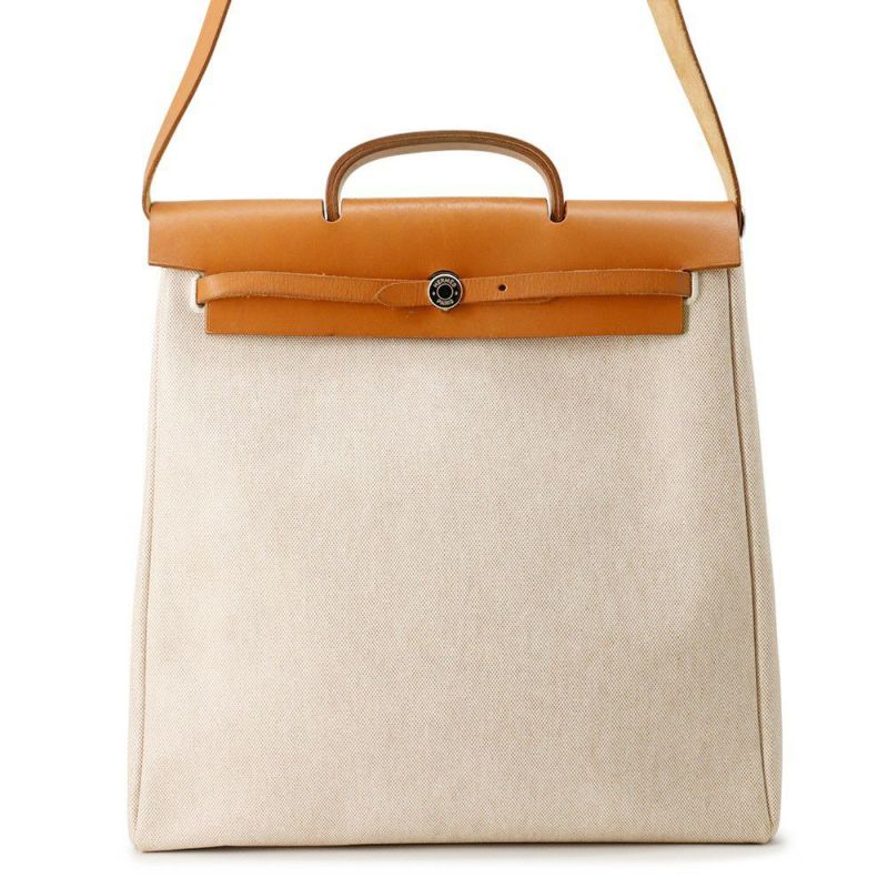 エルメス ショルダーバッグ エールバッグMM ナチュラル/シルバー金具 トワルアッシュ/ヴァッシュハンター □D刻印