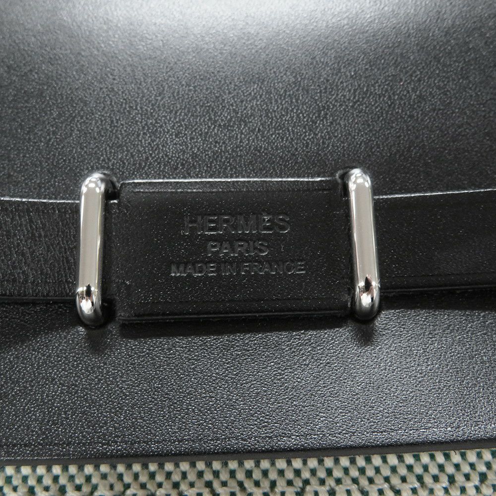 エルメス ショルダーバッグ エールバッグジップ ミニ ブラック/エクリュ/シルバー金具 トワルミリタリー/ヴァッシュハンター K刻印 黒