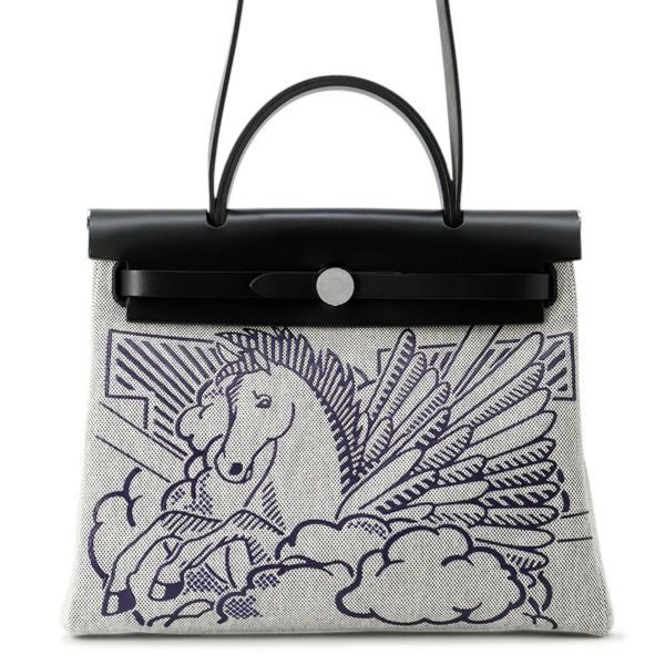 エルメス エールバッグジップPM ペガサスポップ ブラック/ブルーインディゴ/エクリュ/シルバー金具 トワルアッシュ/ヴァッシュハンター Y刻印 黒