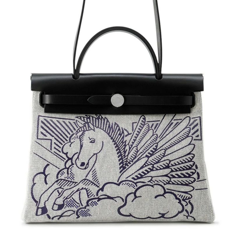 エルメス エールバッグジップPM ペガサスポップ ブラック/ブルーインディゴ/エクリュ/シルバー金具 トワルアッシュ/ヴァッシュハンター Y刻印 黒