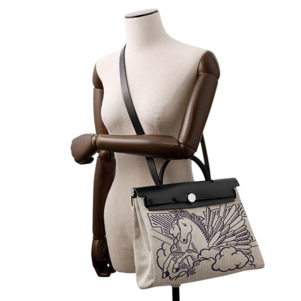 エルメス エールバッグジップPM ペガサスポップ ブラック/ブルーインディゴ/エクリュ/シルバー金具 トワルアッシュ/ヴァッシュハンター Y刻印 黒