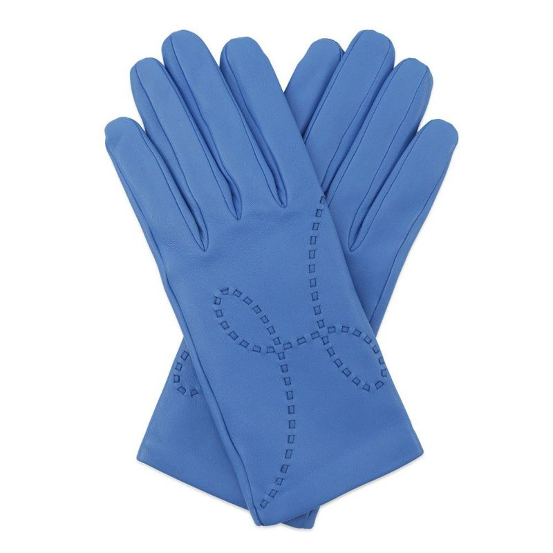 エルメス グローブ リスボン Lisbonne ブルーアガット/シルバー金具 ラムスキン レディースサイズ7 ソルド品