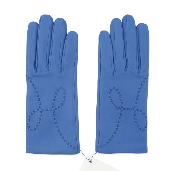 エルメス グローブ リスボン Lisbonne ブルーアガット/シルバー金具 ラムスキン レディースサイズ7 ソルド品