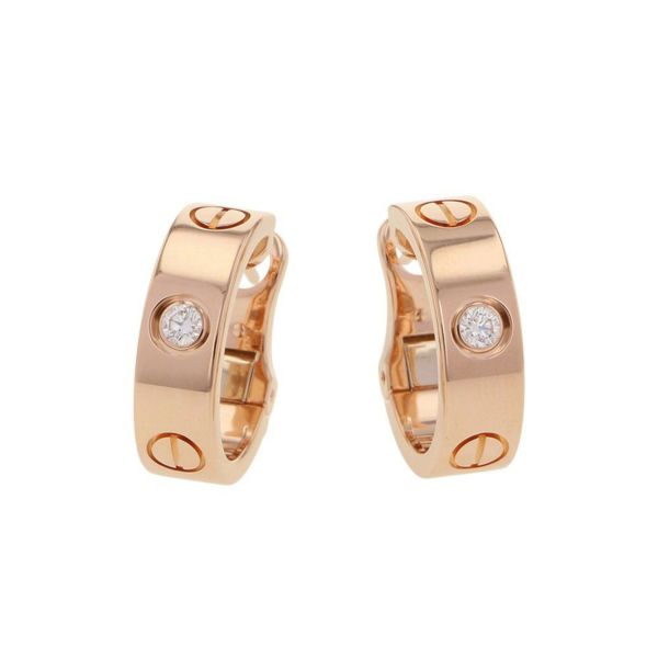 カルティエ ピアス Love フープ イヤリング クラシックモデル ダイヤモンド 2P 計0.15ct K18PGピンクゴールド B8301218 Cartier