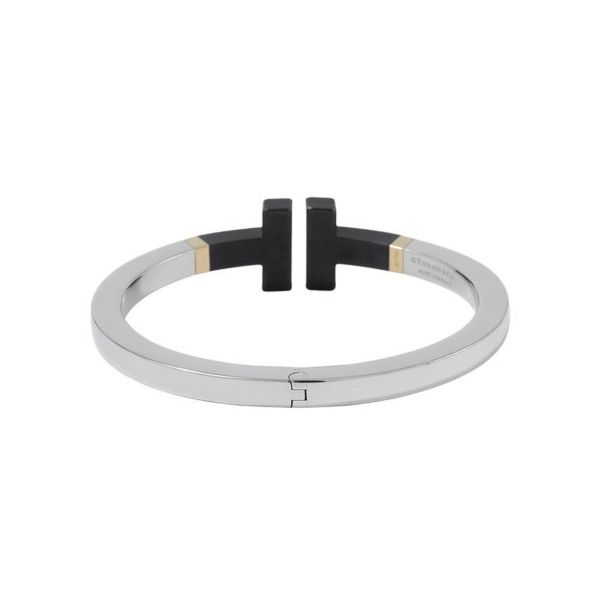 ティファニー ブレスレット Tスクエア バングル SV925/SSブラックコーティング/K18YG ジュエリー