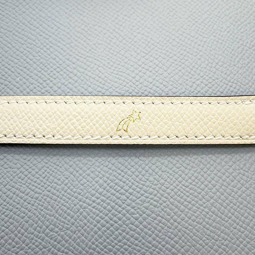 エルメス ハンドバッグ ケリー25 外縫い ブルーグラシエ/クレ/シャンパンゴールド金具 ヴォーエプソン B刻印 2way SPO