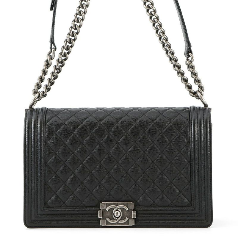 シャネル チェーンショルダーバッグ ボーイシャネル ラージ マトラッセ ココマーク A92193 CHANEL 黒