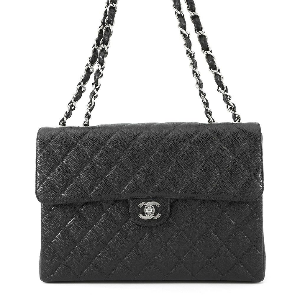 シャネル チェーンショルダーバッグ デカマトラッセ 30 ココマーク キャビアスキン ダブルチェーン A11869 CHANEL デカマト 黒