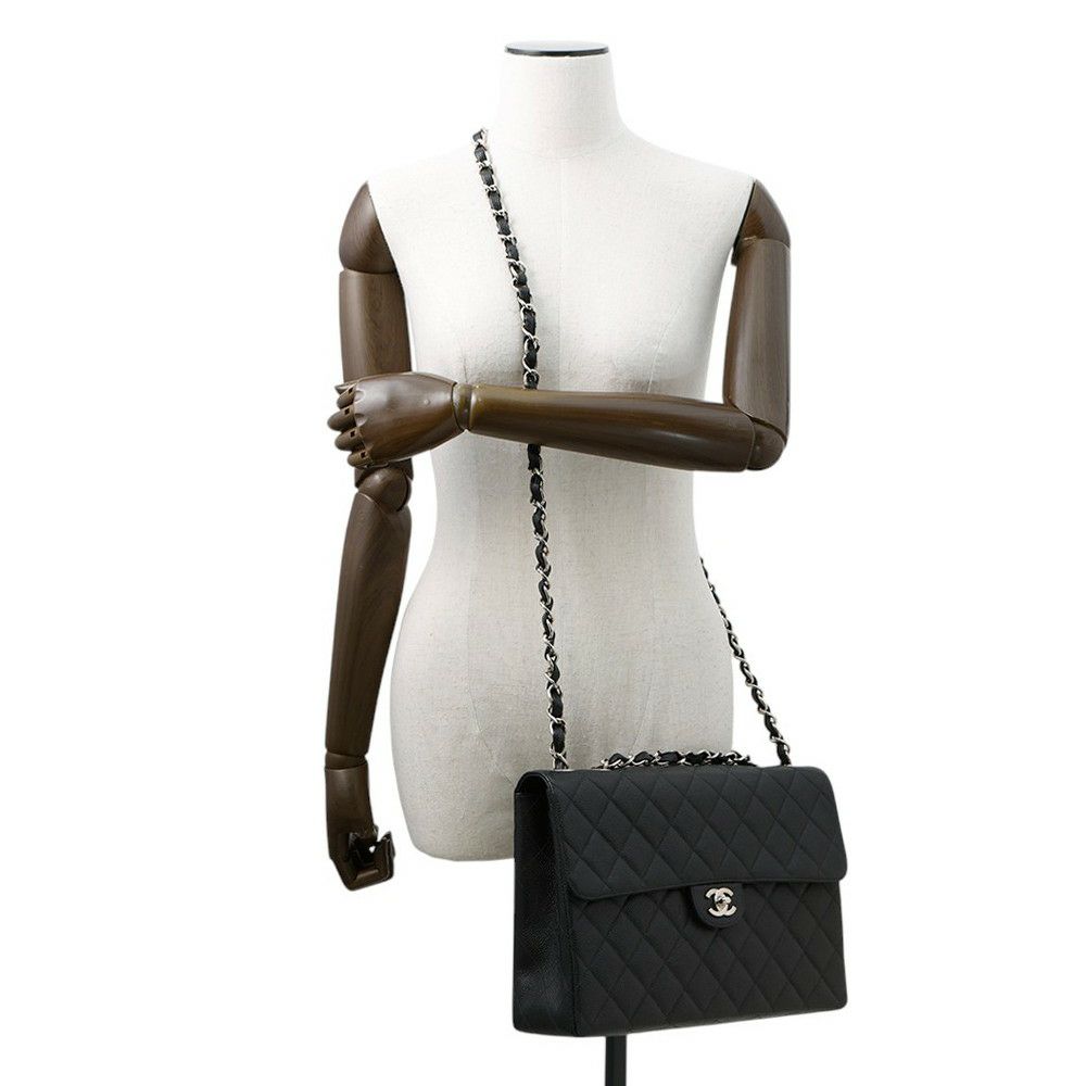 シャネル チェーンショルダーバッグ デカマトラッセ 30 ココマーク キャビアスキン ダブルチェーン A11869 CHANEL デカマト 黒