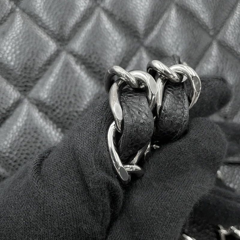 シャネル チェーンショルダーバッグ デカマトラッセ 30 ココマーク キャビアスキン ダブルチェーン A11869 CHANEL デカマト 黒