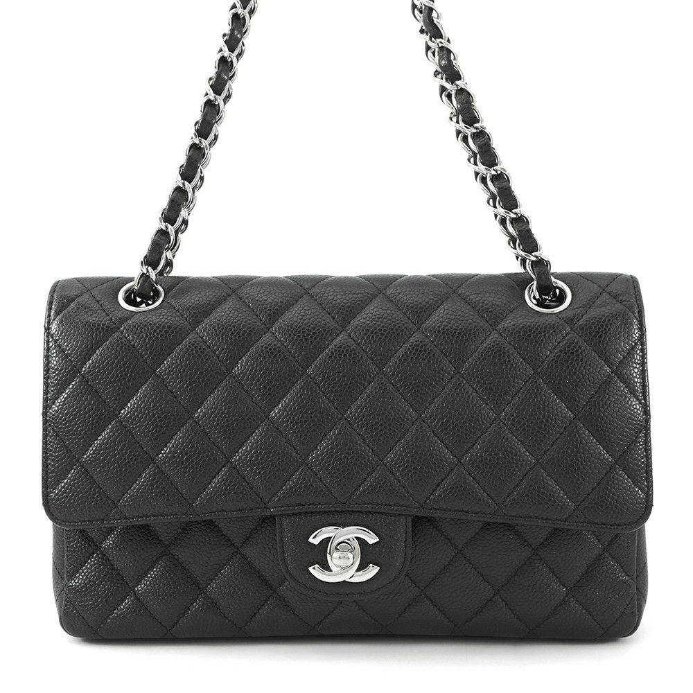 シャネル チェーンショルダーバッグ マトラッセ25 ココマーク キャビアスキン ダブルチェーン A01112 CHANEL 黒