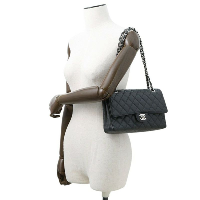 シャネル チェーンショルダーバッグ マトラッセ25 ココマーク キャビアスキン ダブルチェーン A01112 CHANEL 黒
