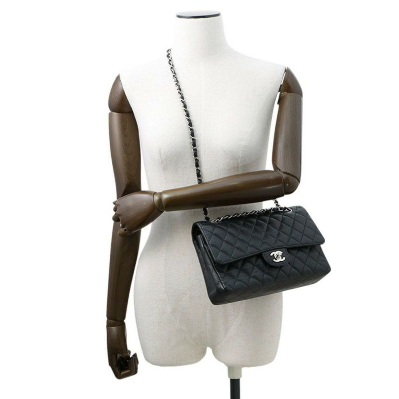 シャネル チェーンショルダーバッグ マトラッセ25 ココマーク キャビアスキン ダブルチェーン A01112 CHANEL 黒