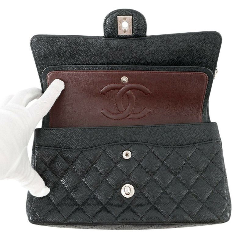 シャネル チェーンショルダーバッグ マトラッセ25 ココマーク キャビアスキン ダブルチェーン A01112 CHANEL 黒