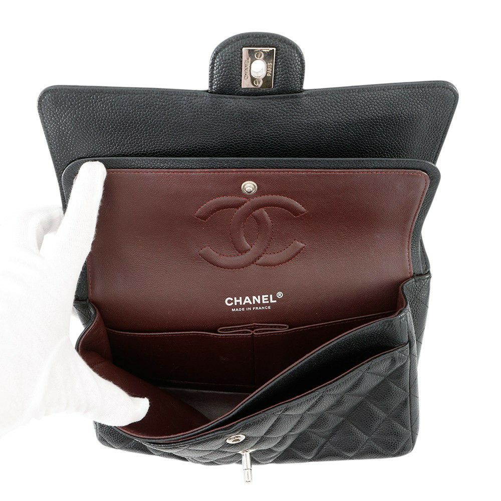 シャネル チェーンショルダーバッグ マトラッセ25 ココマーク キャビアスキン ダブルチェーン A01112 CHANEL 黒