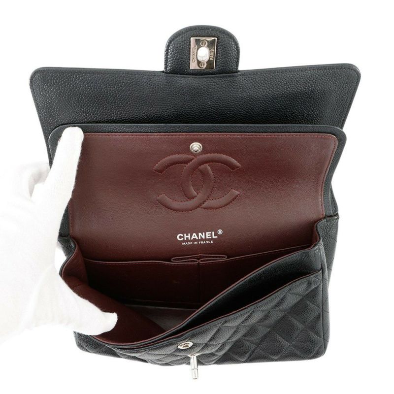 シャネル チェーンショルダーバッグ マトラッセ25 ココマーク キャビアスキン ダブルチェーン A01112 CHANEL 黒