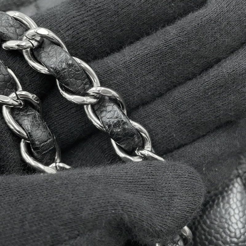 シャネル チェーンショルダーバッグ マトラッセ25 ココマーク キャビアスキン ダブルチェーン A01112 CHANEL 黒