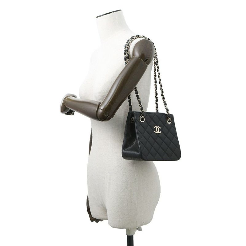 シャネル チェーンショルダーバッグ ココマーク マトラッセ ミニバケットバッグ キャビアスキン AS3176 CHANEL 黒