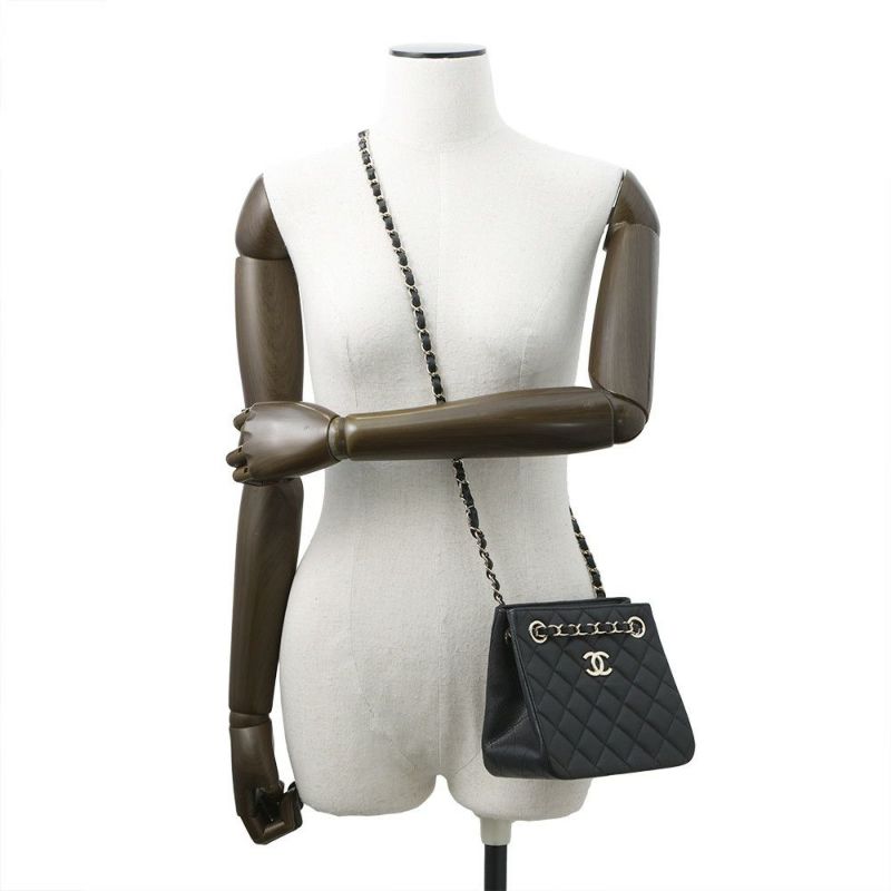 シャネル チェーンショルダーバッグ ココマーク マトラッセ ミニバケットバッグ キャビアスキン AS3176 CHANEL 黒