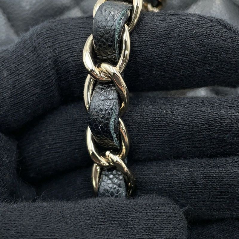 シャネル チェーンショルダーバッグ ココマーク マトラッセ ミニバケットバッグ キャビアスキン AS3176 CHANEL 黒