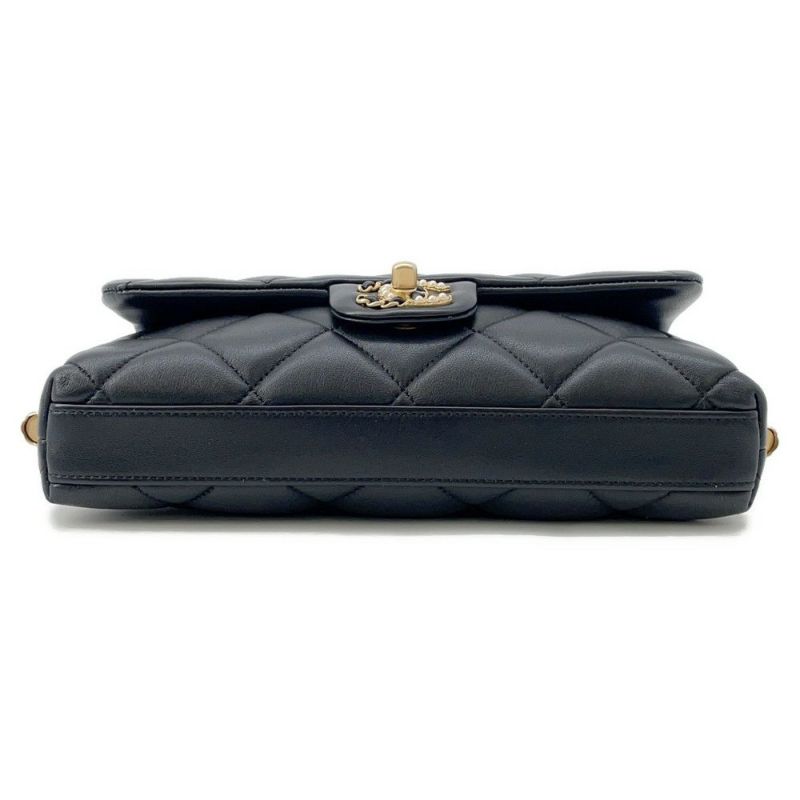 シャネル チェーンショルダーバッグ マトラッセ ココマーク ラムスキン フェイクパール CHANEL 黒