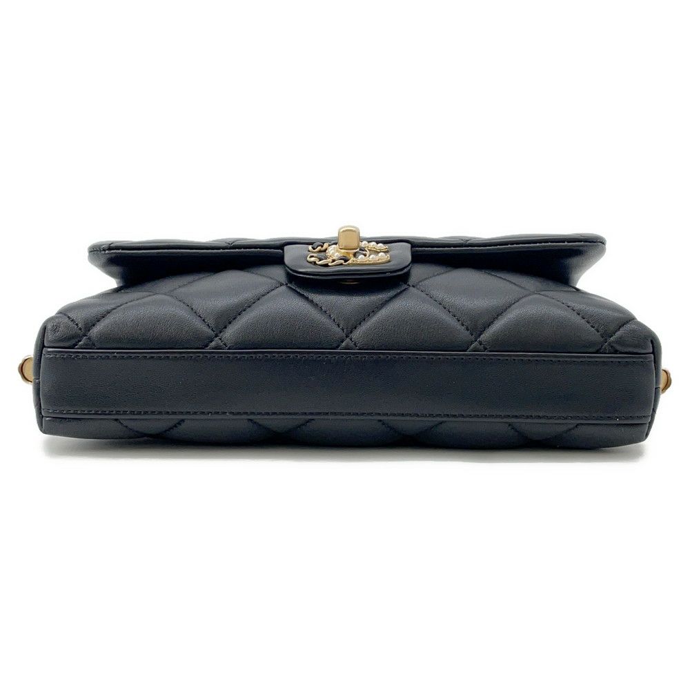 シャネル チェーンショルダーバッグ マトラッセ ココマーク ラムスキン フェイクパール CHANEL 黒