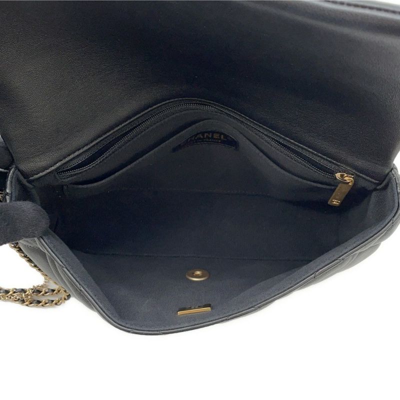 シャネル チェーンショルダーバッグ マトラッセ ココマーク ラムスキン フェイクパール CHANEL 黒