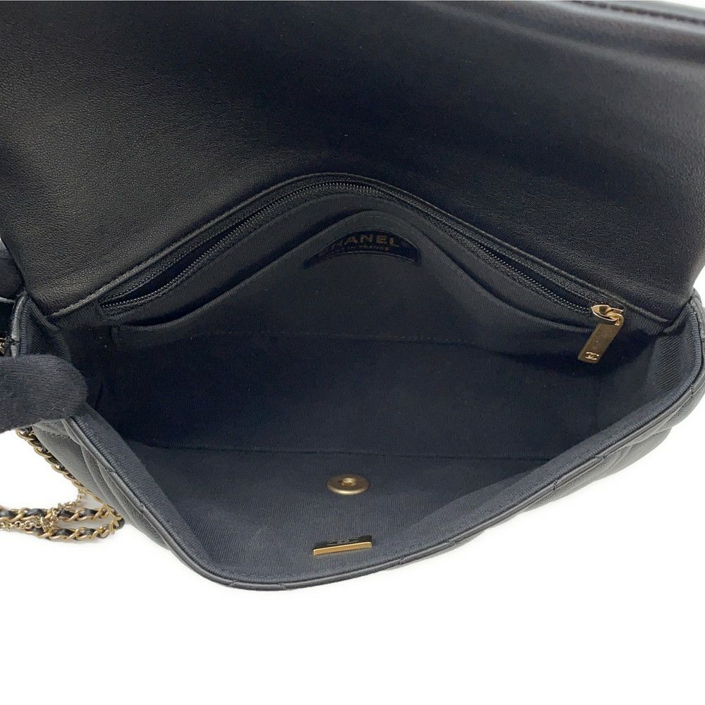 シャネル チェーンショルダーバッグ マトラッセ ココマーク ラムスキン フェイクパール CHANEL 黒