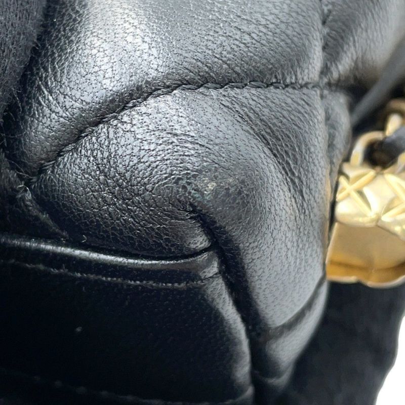 シャネル チェーンショルダーバッグ マトラッセ ココマーク ラムスキン フェイクパール CHANEL 黒