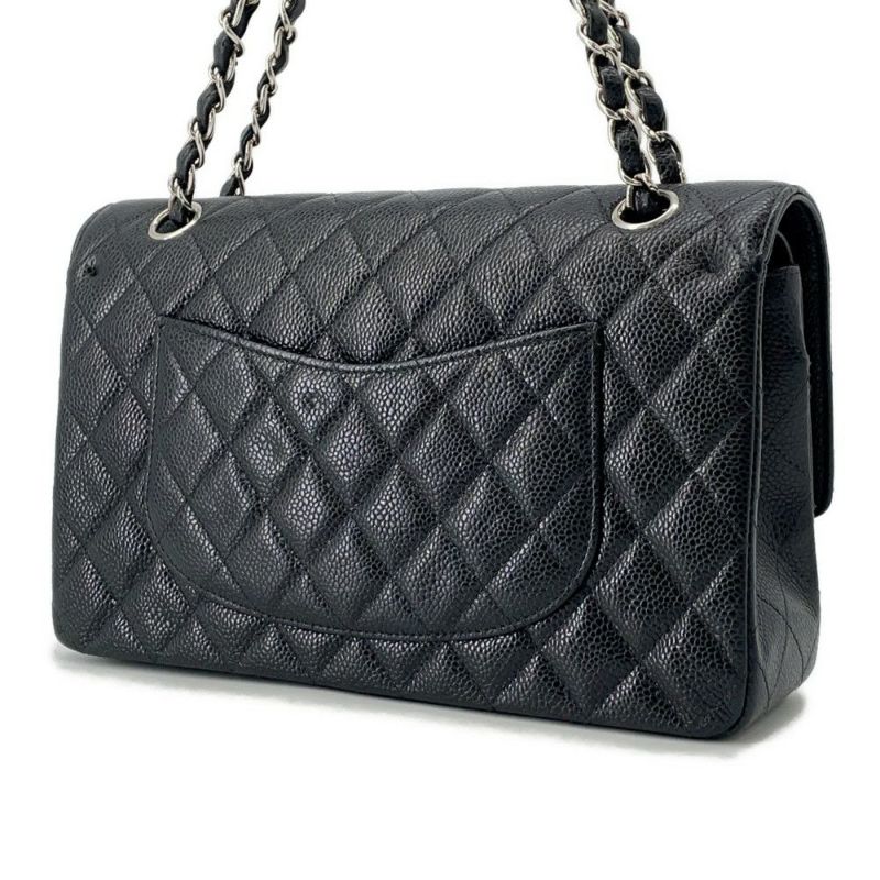 シャネル チェーンショルダーバッグ マトラッセ25 ココマーク ダブルチェーン キャビアスキン A01112 CHANEL 黒