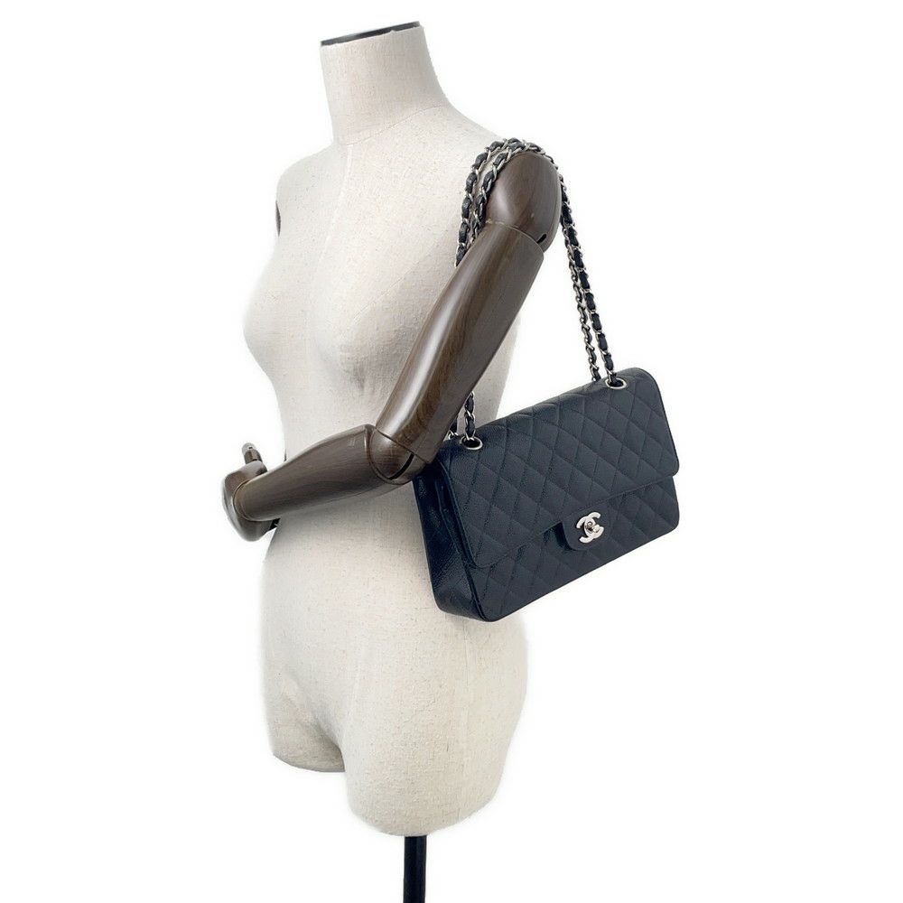 シャネル チェーンショルダーバッグ マトラッセ25 ココマーク ダブルチェーン キャビアスキン A01112 CHANEL 黒