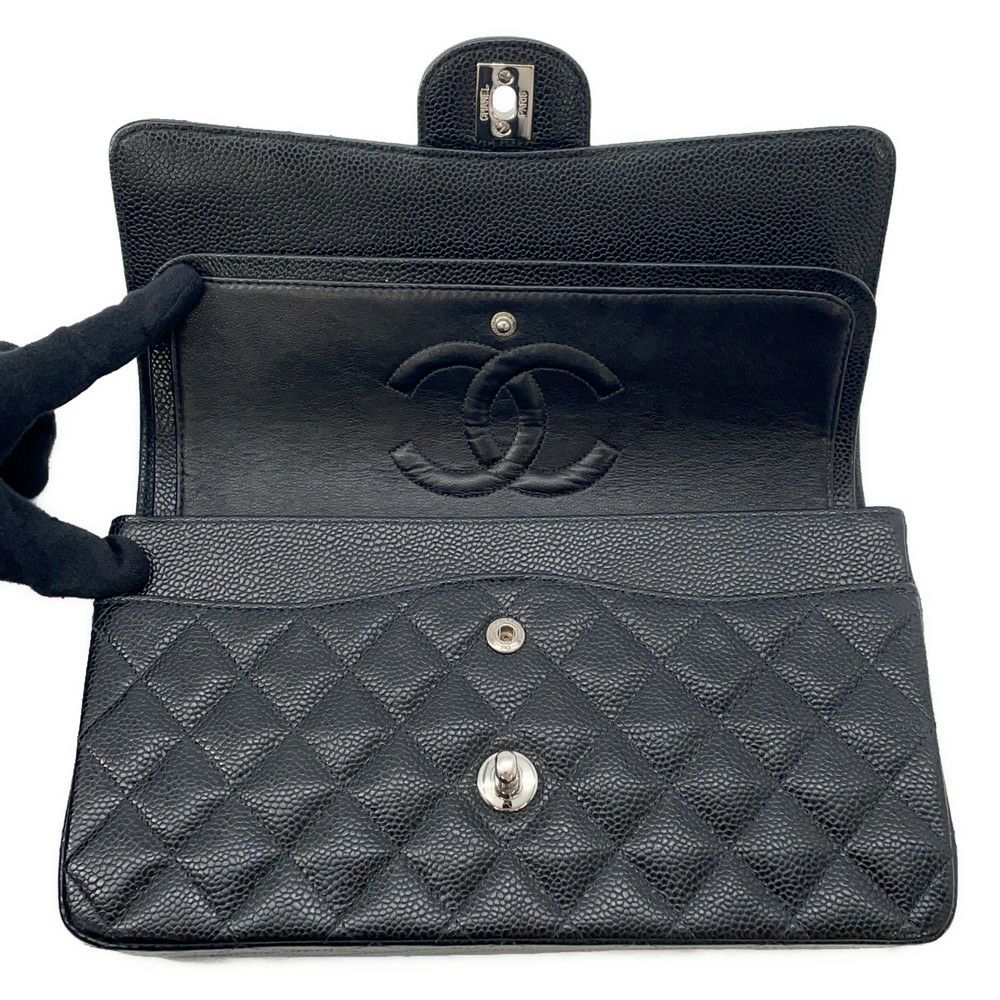 シャネル チェーンショルダーバッグ マトラッセ25 ココマーク ダブルチェーン キャビアスキン A01112 CHANEL 黒