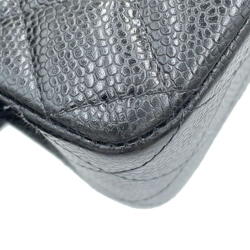 シャネル チェーンショルダーバッグ マトラッセ25 ココマーク ダブルチェーン キャビアスキン A01112 CHANEL 黒