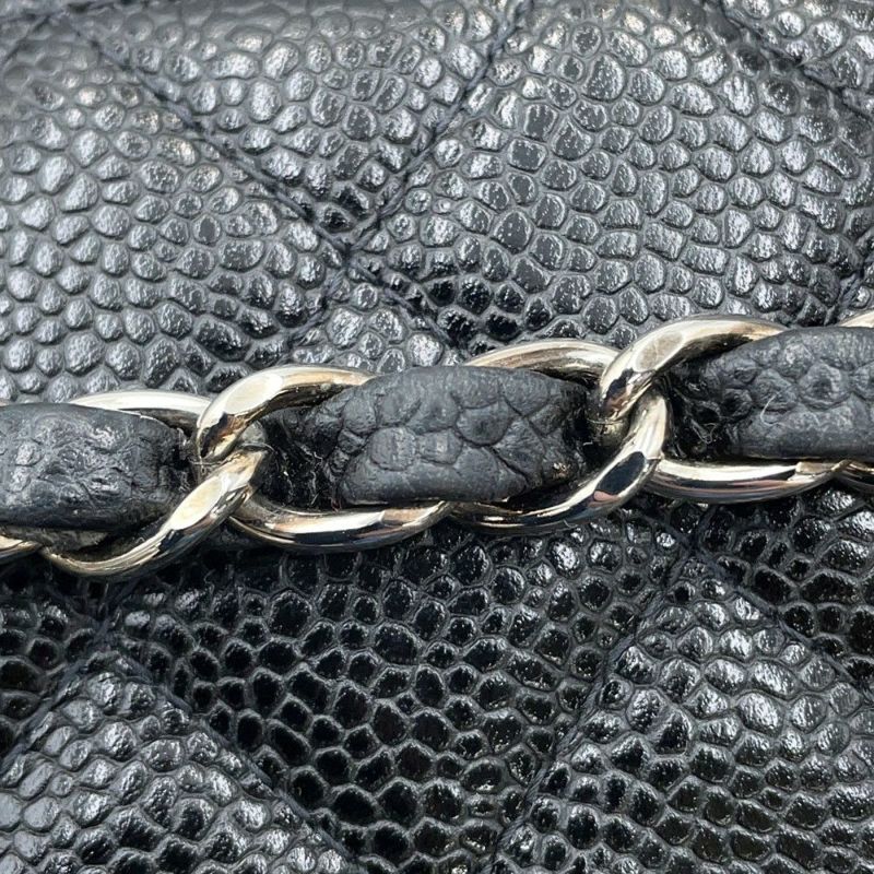 シャネル チェーンショルダーバッグ マトラッセ25 ココマーク ダブルチェーン キャビアスキン A01112 CHANEL 黒