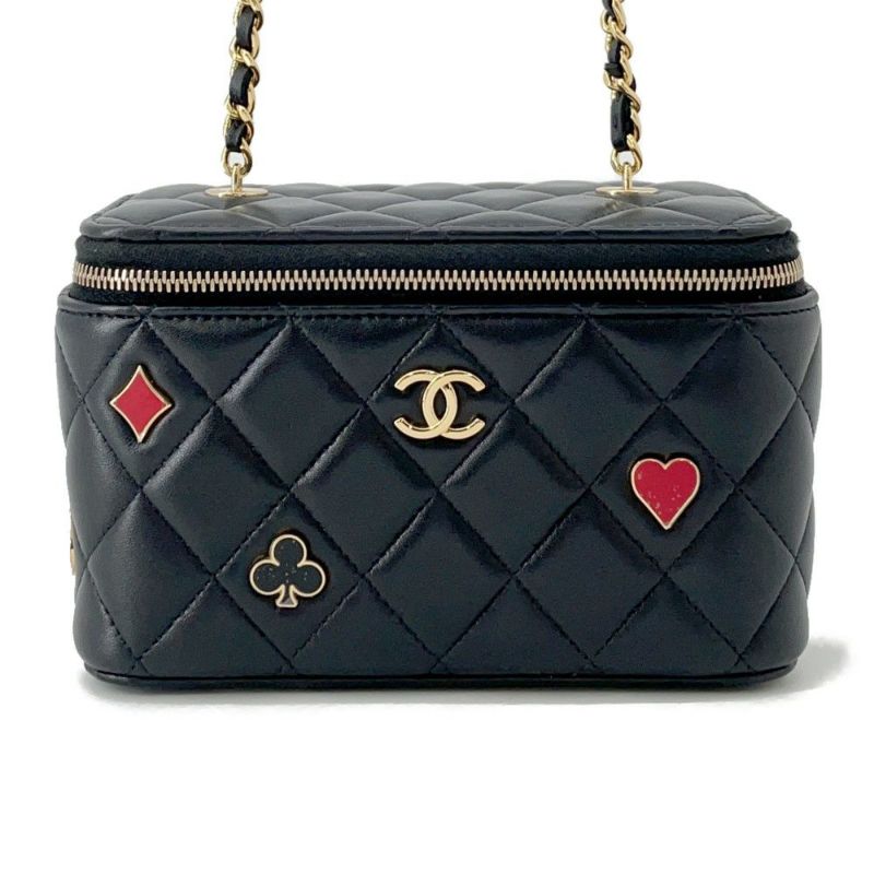 シャネル チェーンショルダーバッグ バニティ ココマーク マトラッセ トランプ キャビアスキン AP3079 黒