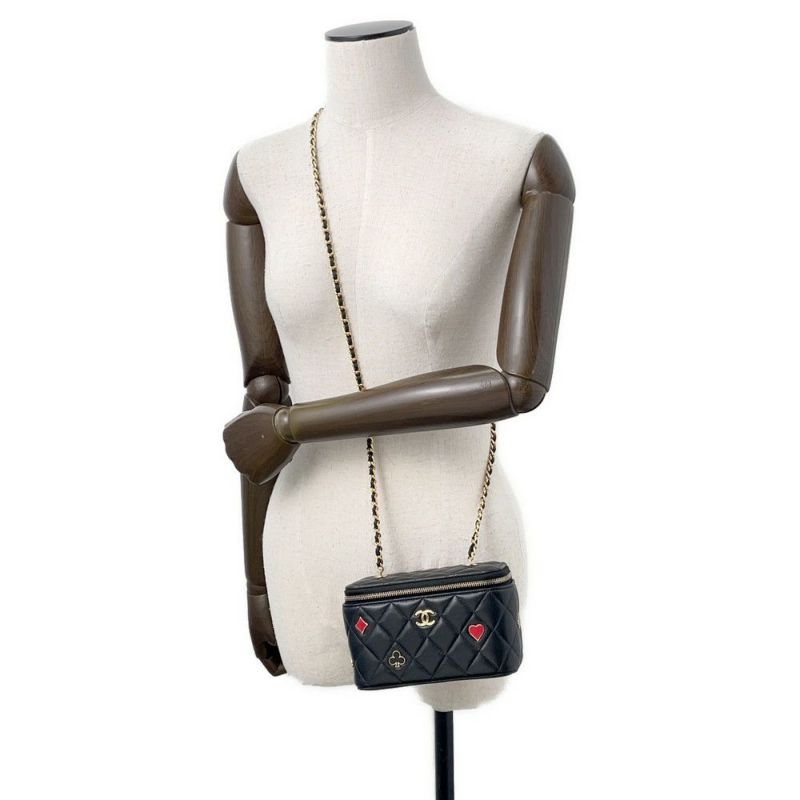 シャネル チェーンショルダーバッグ バニティ ココマーク マトラッセ トランプ キャビアスキン AP3079 黒