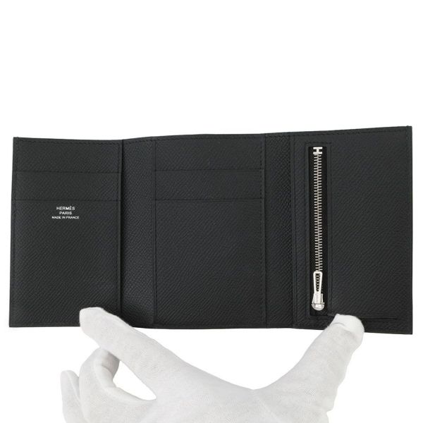 エルメス 三つ折り財布 ベアンコンビネ モノクローム ブラック/ブラック金具 エプソン U刻印 HERMES 財布 黒
