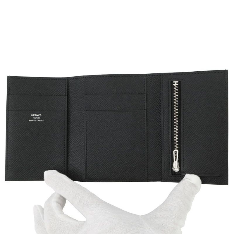 エルメス 三つ折り財布 ベアンコンビネ モノクローム ブラック/ブラック金具 エプソン U刻印 HERMES 財布 黒