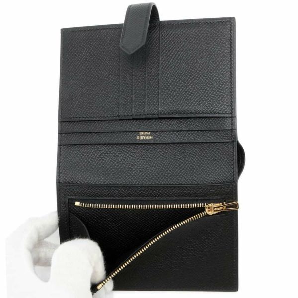 エルメス 二つ折り財布 ベアンコンパクト ブラック/ゴールド金具 エプソン B刻印 HERMES 黒