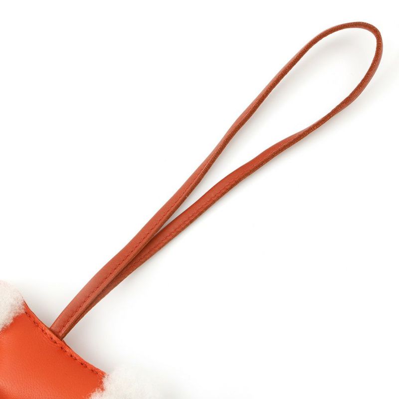 エルメス バッグチャーム バディ オレンジポピー/カーネリアン ラムスキン/ムートン U刻印