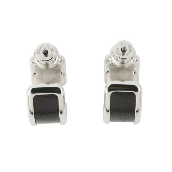 エルメス ピアス オランプPM ブラック/シルバー金具 ボックスカーフ HERMES アクセサリー 黒
