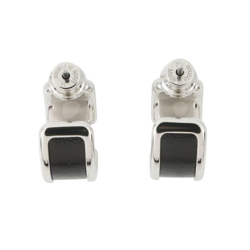 エルメス ピアス オランプPM ブラック/シルバー金具 ボックスカーフ HERMES アクセサリー 黒