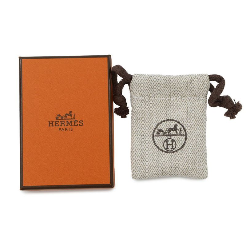 エルメス ピアス オランプPM ブラック/シルバー金具 ボックスカーフ HERMES アクセサリー 黒