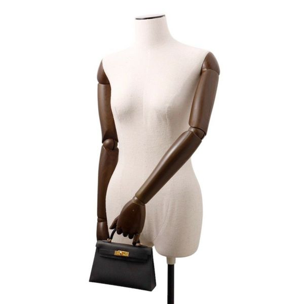 エルメス ハンドバッグ ミニケリー2 外縫い ブラック/ゴールド金具 エプソン K刻印 2wayショルダー 黒