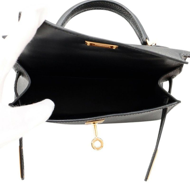 エルメス ハンドバッグ ミニケリー2 外縫い ブラック/ゴールド金具 エプソン K刻印 2wayショルダー 黒