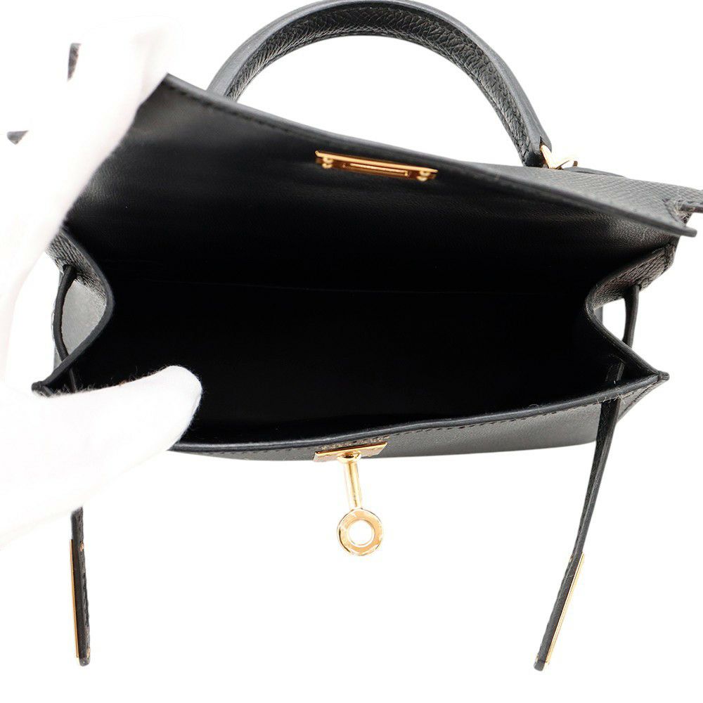 エルメス ハンドバッグ ミニケリー2 外縫い ブラック/ゴールド金具 エプソン K刻印 2wayショルダー 黒