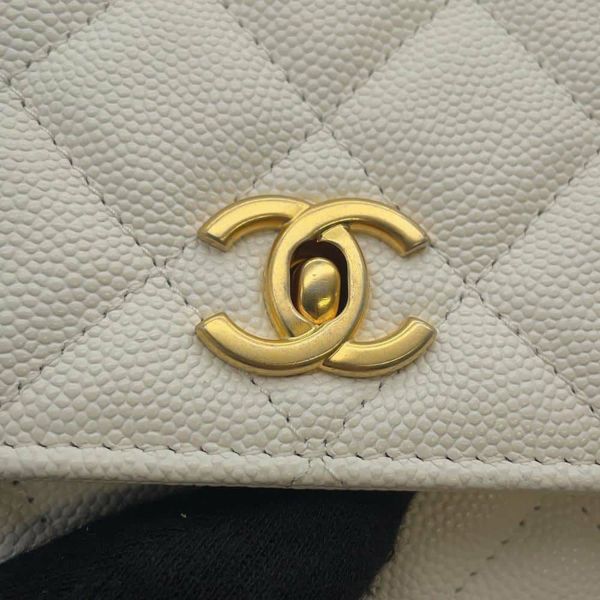 シャネル チェーンウォレット ココマーク マトラッセ キャビアスキン コインモチーフ AP3113 CHANEL 財布 白