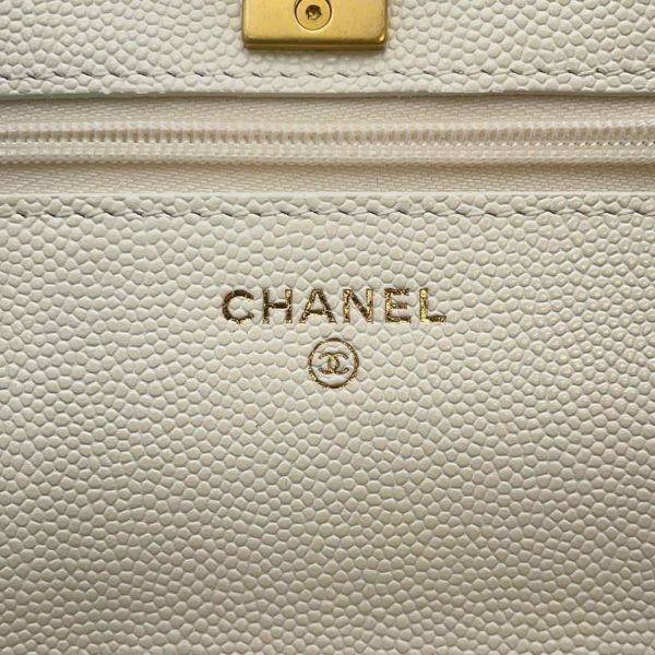 シャネル チェーンウォレット ココマーク マトラッセ キャビアスキン コインモチーフ AP3113 CHANEL 財布 白