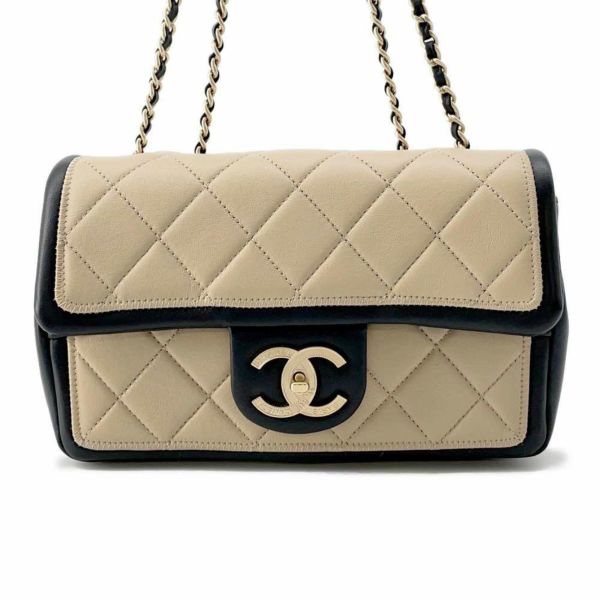 シャネル チェーンショルダーバッグ マトラッセ ココマーク バイカラー ラムスキン A92207 CHANEL 黒